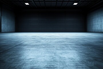 Poster - A 3D rendering of a dimly lit and vacant warehouse is available as stock