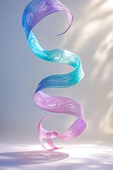 Poster - colorful sheer ribbons elegantly twist in mid-air showcasing a blend of blue and pink hues against a