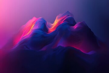 Fototapete - Digital data technology is represented by a wave that connects abstract dot points with a gradient line, set against a big data and data science background, offered as stock