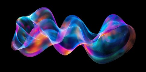Poster - the wallpaper depicts an abstract background with wavy, glowing neon lines, created using a 3d rende