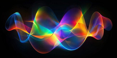 Poster - A 3D render featuring an abstract background with wavy, glowing neon lines, suitable as a wallpaper with ultraviolet waves
