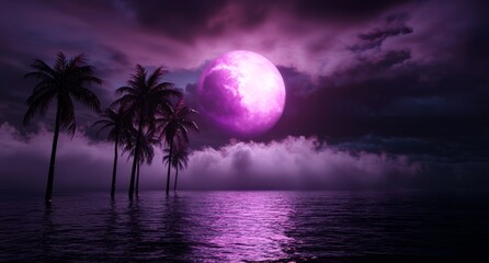 Poster - the concept of a vapor wave tropical background features a jungle neon setting