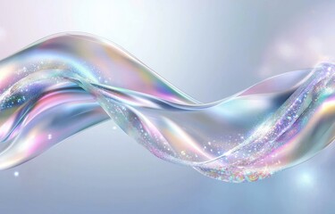 Poster - A 3D rendering of an abstract geometric crystal background featuring an iridescent texture with a liquid appearance