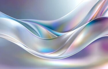 Poster - The background is a 3D render of abstract geometric crystals with a liquid, iridescent texture