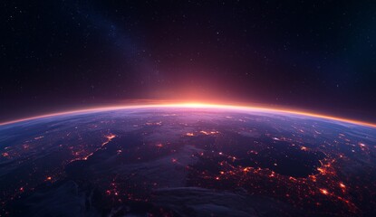 Poster - The background of this modern illustration features a futuristic blue earth with digital transformation and abstract technology, as well as stock and big data