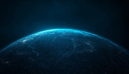 Poster - Modern illustration of a futuristic blue earth with digital transformation and abstract technology background, incorporating stock and big data