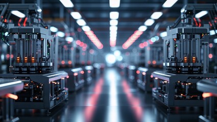 Poster - high-tech automated assembly line in a modern factory with cutting-edge machinery and advanced produ