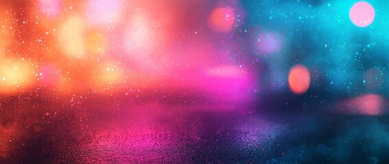 Poster - An abstract pastel gradient with a blurred, grainy, and holographic appearance forms the basis of this banner's background texture, which also includes a colorful digital grain and soft noise