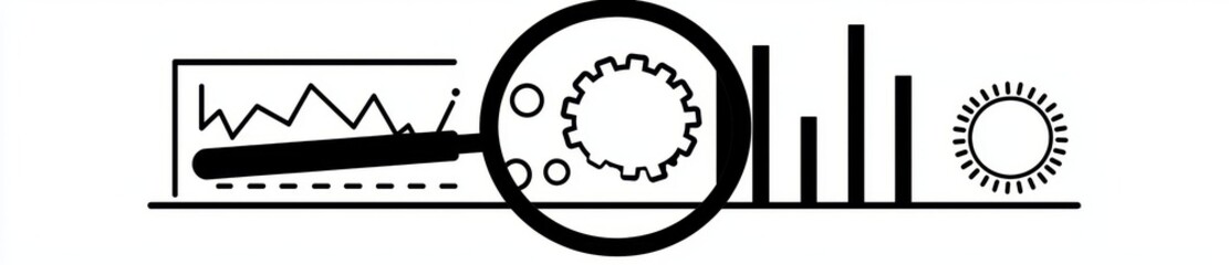 Poster - Illustrations of market research, business analysis, and data analysis icons, including a magnifying glass and financial forecast logos, in a modern style