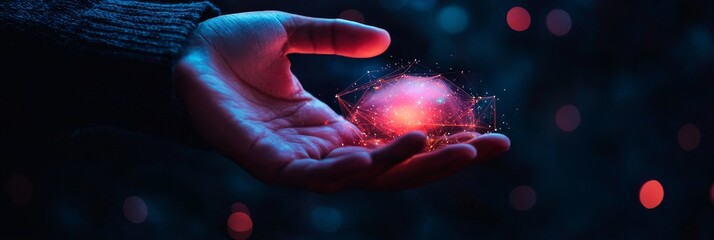 Poster - A woman's hand is shown interacting with the metaverse universe, representing data science and digital transformation for the next generation of technology