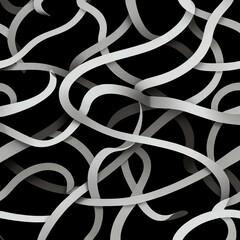 Wall Mural - abstract grayscale pattern of interwoven wavy lines against black background. modern art design, min