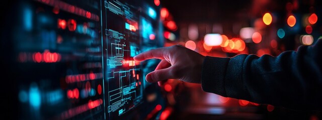 Poster - A man utilizing a digital tablet and laptop is connected to the global network, surrounded by concepts of internet network technology, digital software development, and future tech, including the IoT