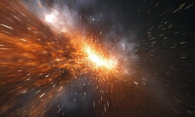 Wall Mural - stunning visuals of deep black cosmic backgrounds with flickering stars and bursts of orange colors