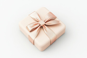 Wall Mural - a 3d illustration of a square gift box with a rose gold ribbon and bow elegantly designed in soft red tone suitable for various festive events isolated on white background