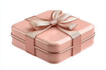Wall Mural - a 3d illustration of a square gift box with a rose gold ribbon and bow elegantly designed in soft red tone suitable for various festive events isolated on white background