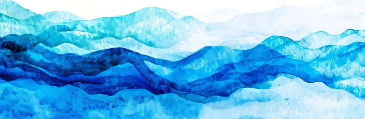 Poster - Abstract blue watercolor design with a soft, textured sky, created on wet white paper to produce a unique banner or wallpaper