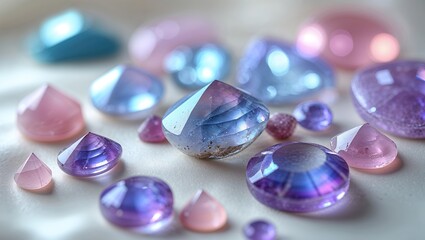 Poster - variety of colorful gemstones arranged artistically on a light background highlighting their unique 