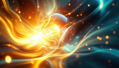 Poster - Glowing light bulb surrounded by dynamic flowing energy and vibrant colors