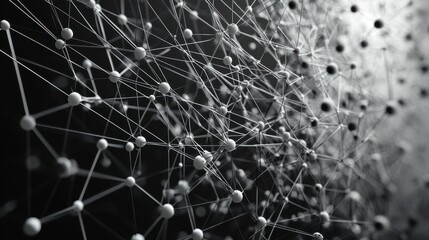 Fototapete - Abstract network of interconnected nodes and lines in black and white