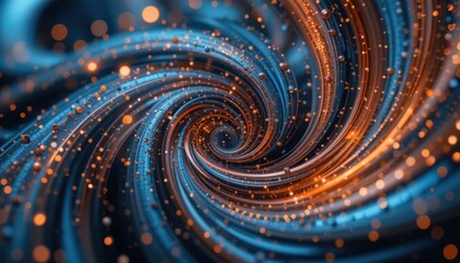 Poster - Abstract swirling pattern with glowing orange and blue particles in motion