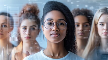 Poster - Diverse Women Stand Together Representing Data and Modern Technology