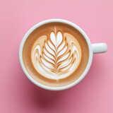 Latte art coffee cup on pink background