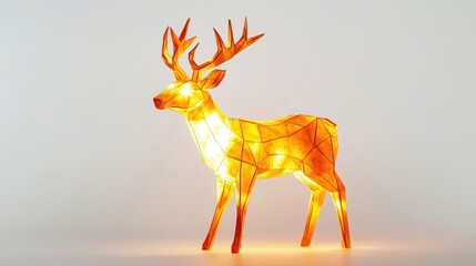 Canvas Print - A Geometric Deer Sculpture Illuminated With Warm Orange Light