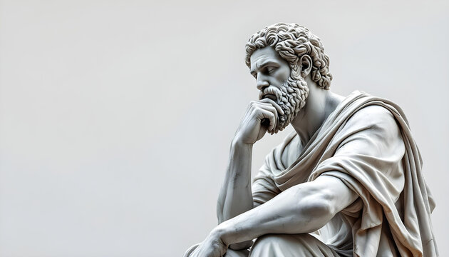 A detailed ancient Greek philosopher statue, symbolizing wisdom and contemplation.

