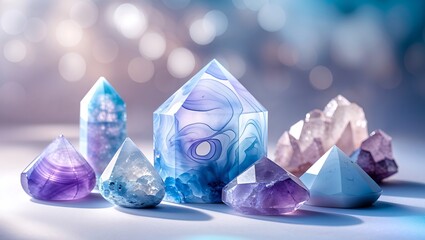 Poster - colorful crystals arranged aesthetically with soft lighting creating a magical atmosphere in a seren