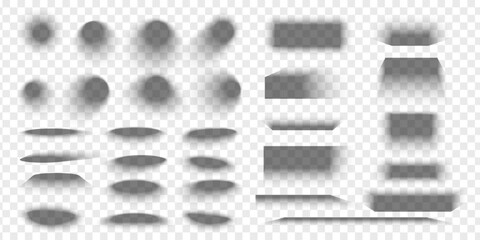 Fototapete - Set of packing box or banner overlay shadow effects. Different realistic soft grey shapes. Rectangle, round and oval shades isolated on transparent background. Vector realistic illustration.