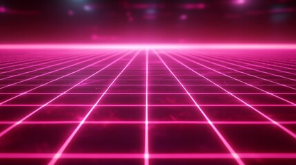 Poster - A vibrant 3D abstract red neon grid with a retro vibe. A wireframe background with a sci-fi, futuristic look, echoing the 80s and 90s video game aesthetics and Y2K style. A radiant glow illuminates