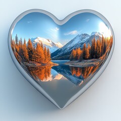 Poster - A 3D chrome silver and dark black metal heart, depicted as a melting liquid shape, designed for a Valentine's Day love postcard with a futuristic Y2K look, isolated on a white background