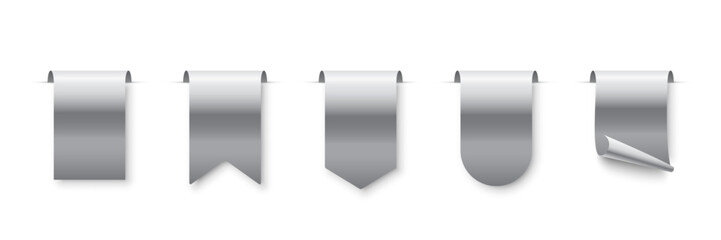 Poster - Silver tag set vector icons. Platinum sales promotion banners, labels, ribbons collection for online shopping. 3d realistic web element for promotion, discount, best seller product on white background