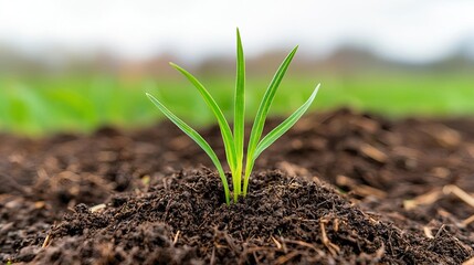 Poster - Earth day environmental concept. Vibrant green grass growing from fertile soil in a natural setting.