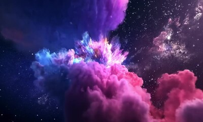 Sticker - 4K Animated Video of Fireworks and clouds in the Sky with purple and blue Colors Illuminating the Darkness