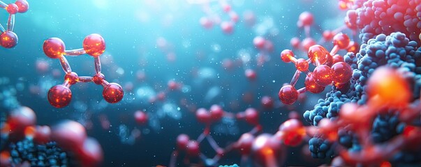 Aufkleber - Ocean acidification concept. Detailed close-up of colorful molecules in a dynamic scientific environment.