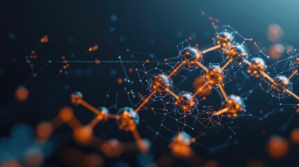 Poster - Ocean acidification concept. Abstract representation of molecular structures with glowing connections and nodes.