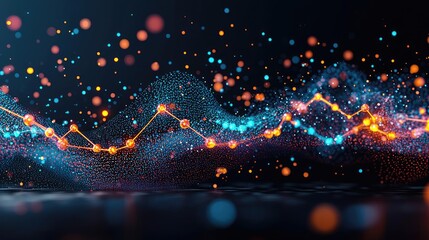 Poster - Ocean acidification concept. Abstract digital wave with glowing particles and vibrant colors representing data flow.