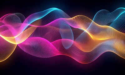 Wall Mural - 4k animated video waves with colorful flowing neon lights in continuous motion