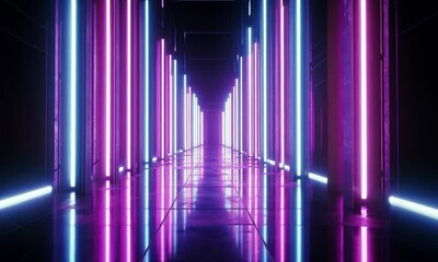 Wall Mural - 4k video abstract motion graphics with luminous neon lines that flow smoothly and change colors smoo