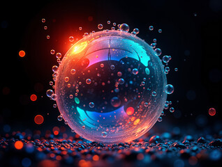 Poster - colored air bubble on black background . Generative AI