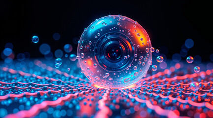Poster - colored air bubble on black background . Generative AI