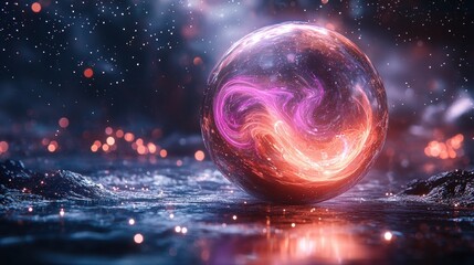 Wall Mural - Cosmic sphere orb floating in space with starlight background for astral concept