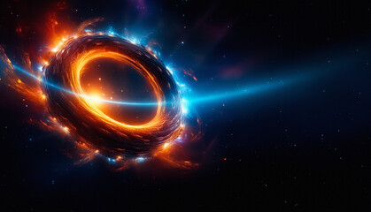 Aufkleber - A vibrant cosmic vortex with fiery orange and electric blue energy swirls in the dark expanse of space. A beam of light cuts through the scene.