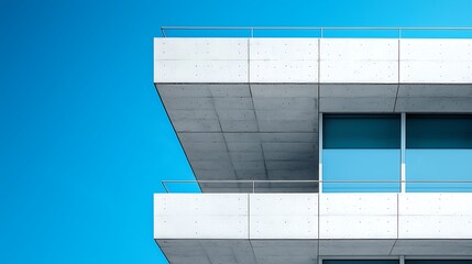 Poster - Modern concrete building exterior corner against a clear blue sky. Possible use Architecture stock photo