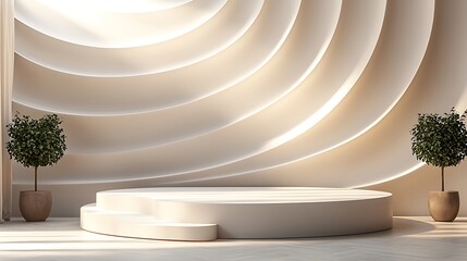 Aufkleber - Modern empty podium, sunlit room,  minimalist display,  product showcase