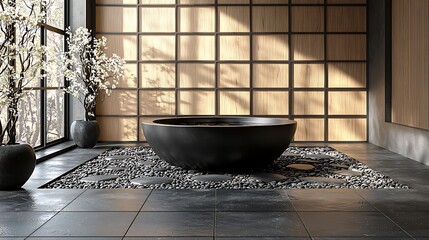 Poster - Modern Japanese Spa Bathroom Interior, Zen Style, Relaxing Atmosphere