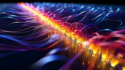 Poster - A detailed visualization of videons traveling through space exhibiting vibrant colors and wave patterns, capturing their dynamic behavior in a serene cosmic environment during night