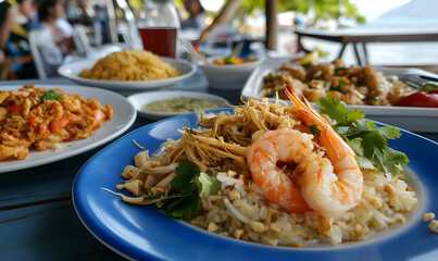 Wall Mural - Thai food at a beachfront cave restaurant, Generative AI