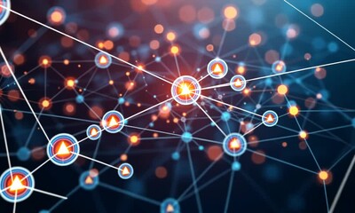 Global network connection, data flow, digital nodes, abstract background, tech illustration